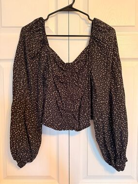 a new day Black and White Polka Dot Long-Sleeve Peasant Blouse